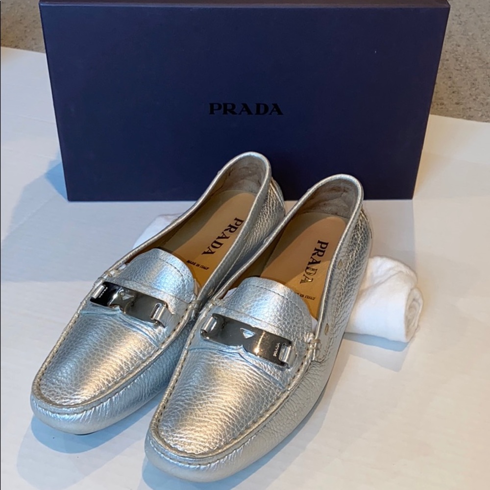 Prada loafers - silver leather